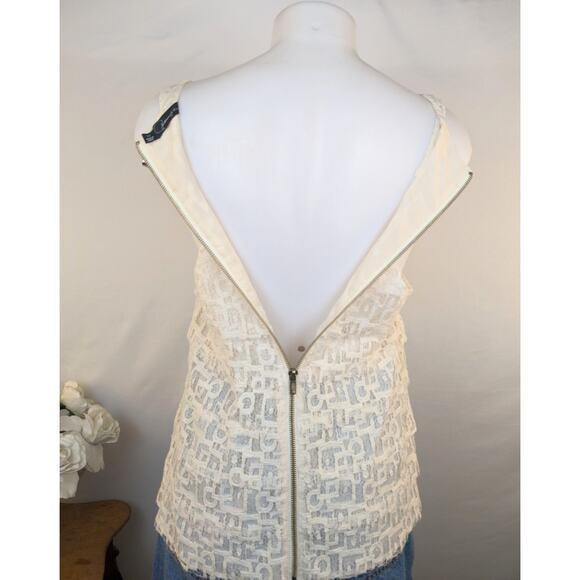 Patterson J. Kincaid Tank Top XS Ivory Tiered Lace Cotton Dressy Coquette Boho - Picture 7 of 12